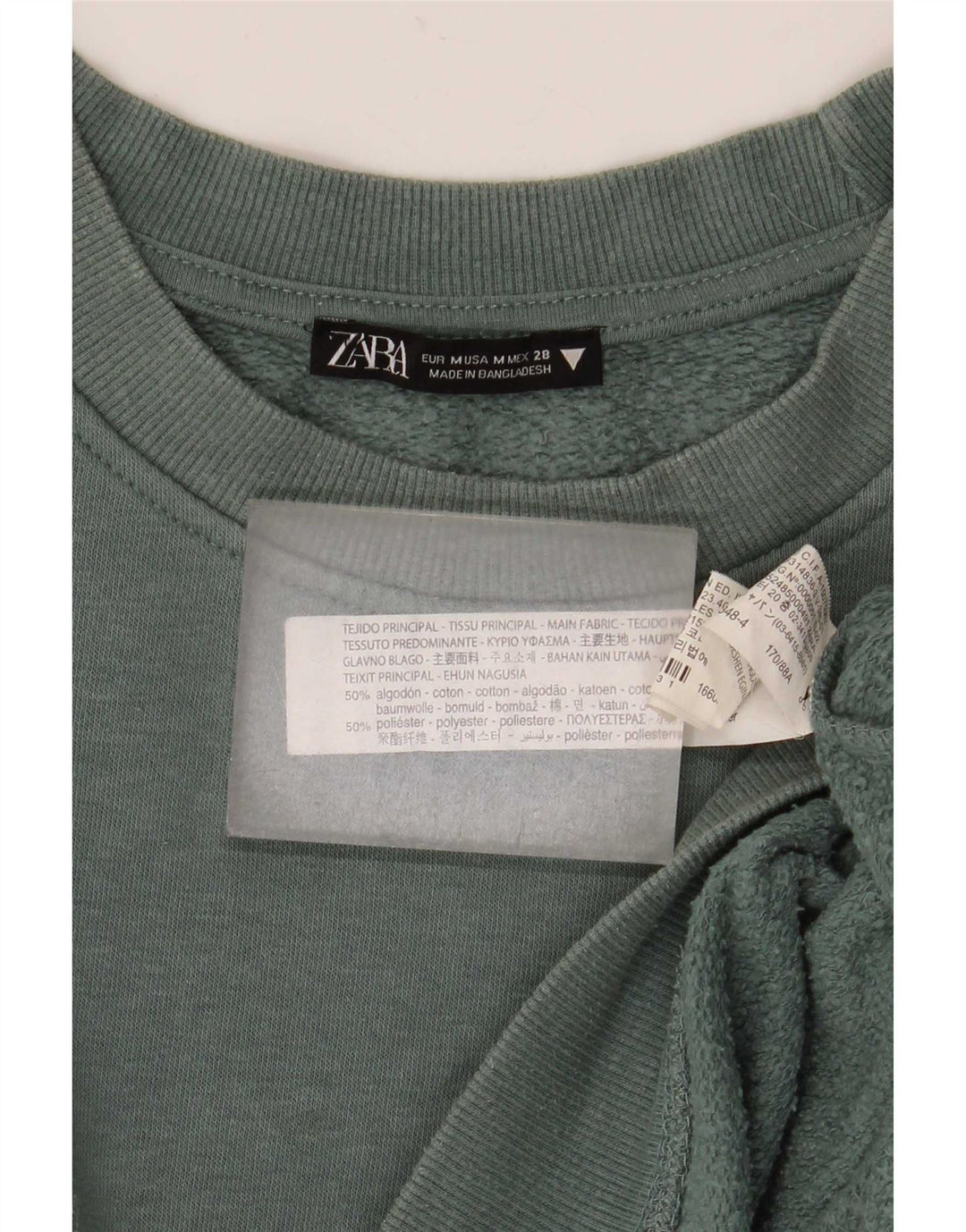 Zara Womens Crop Oversized Sweatshirt Jumper UK 14 Medium Green Cotton