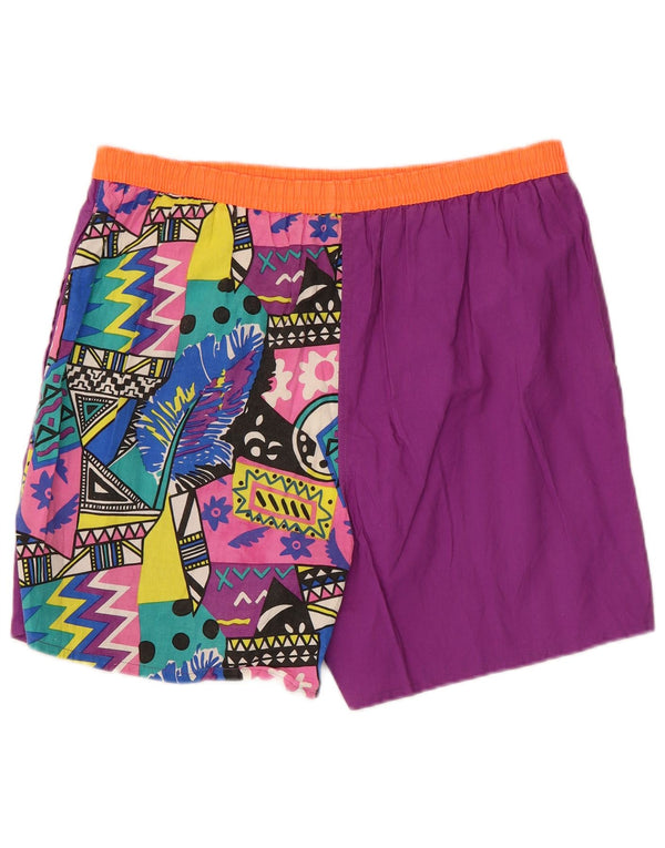 Vintage Mens Shorts Medium W32 Purple Geometric Cotton