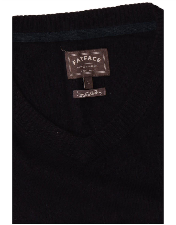 Fat Face Mens V-Neck Jumper Sweater Large Navy Blue Cotton