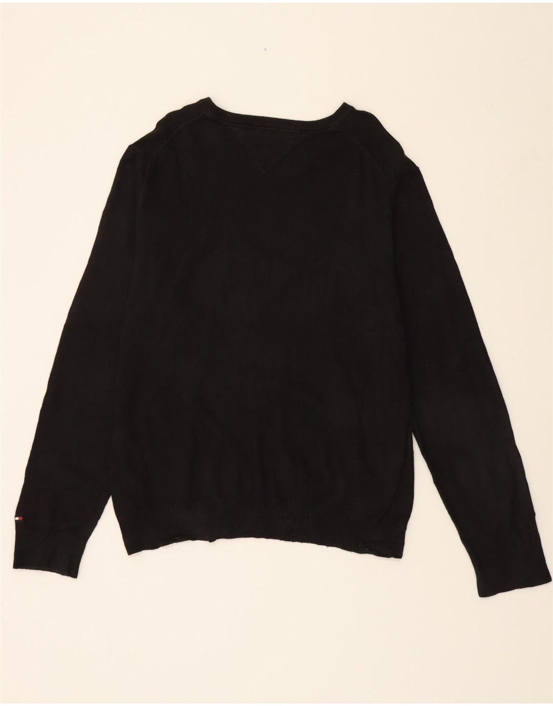 TOMMY HILFIGER Mens V-Neck Jumper Sweater Large Black Cotton Vintage Tommy Hilfiger and Second-Hand Tommy Hilfiger from Messina Hembry 