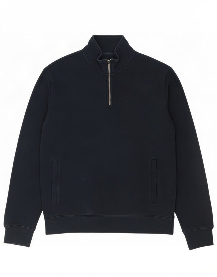Marks & Spencer Mens Zip Neck Sweatshirt Jumper Medium Navy Blue Cotton