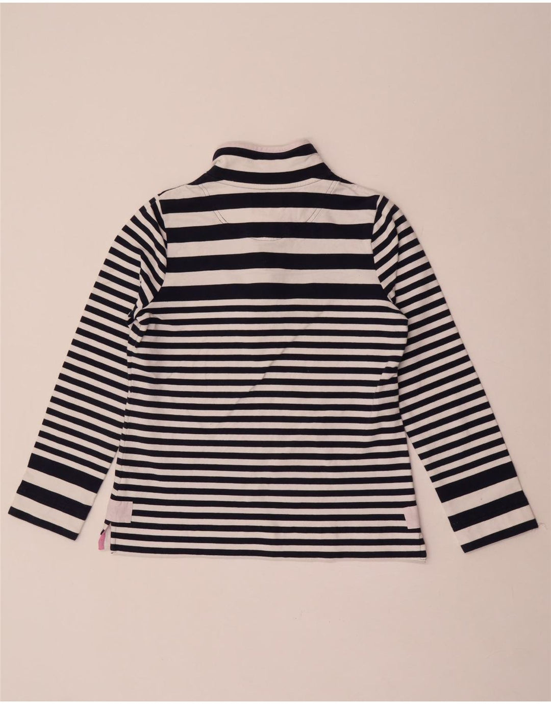 Joules Womens Button Neck Sweatshirt Jumper UK 14 Large Navy Blue Striped