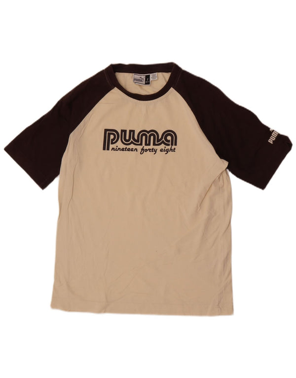 Puma Mens Graphic T-Shirt Top Small Beige Colourblock Cotton