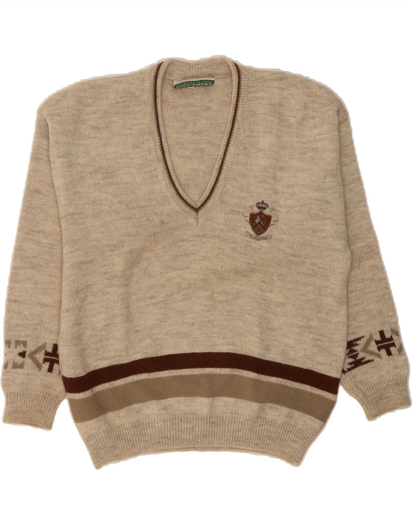 DULCAMARA Mens V-Neck Jumper Sweater Medium Beige Fair Isle Alpaca Wool Vintage Dulcamara and Second-Hand Dulcamara from Messina Hembry 