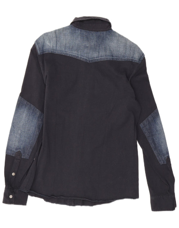Gas Mens Graphic Shirt Medium Navy Blue Colourblock Cotton
