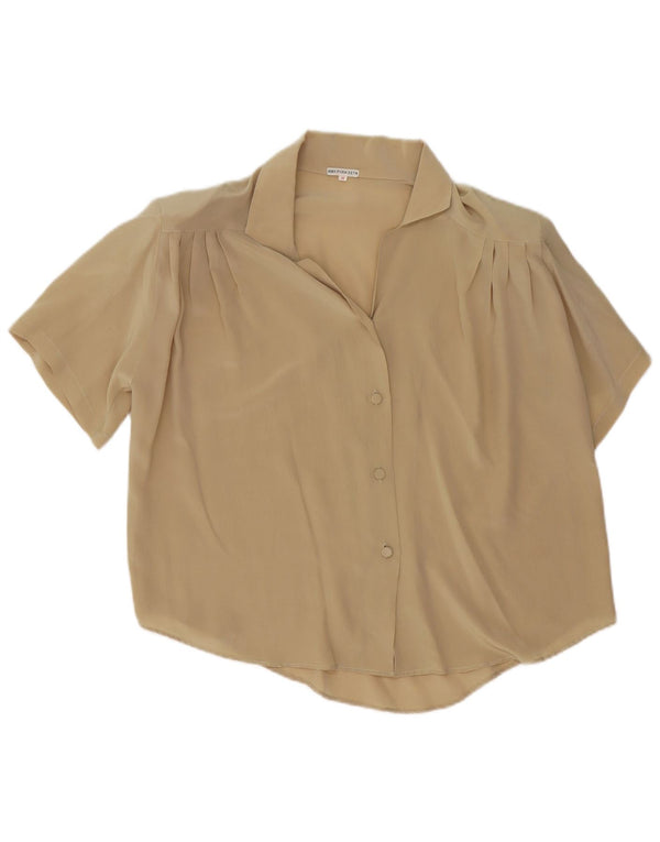 Vintage Womens Short Sleeve Oversized Shirt Blouse UK 14 Medium Beige Silk