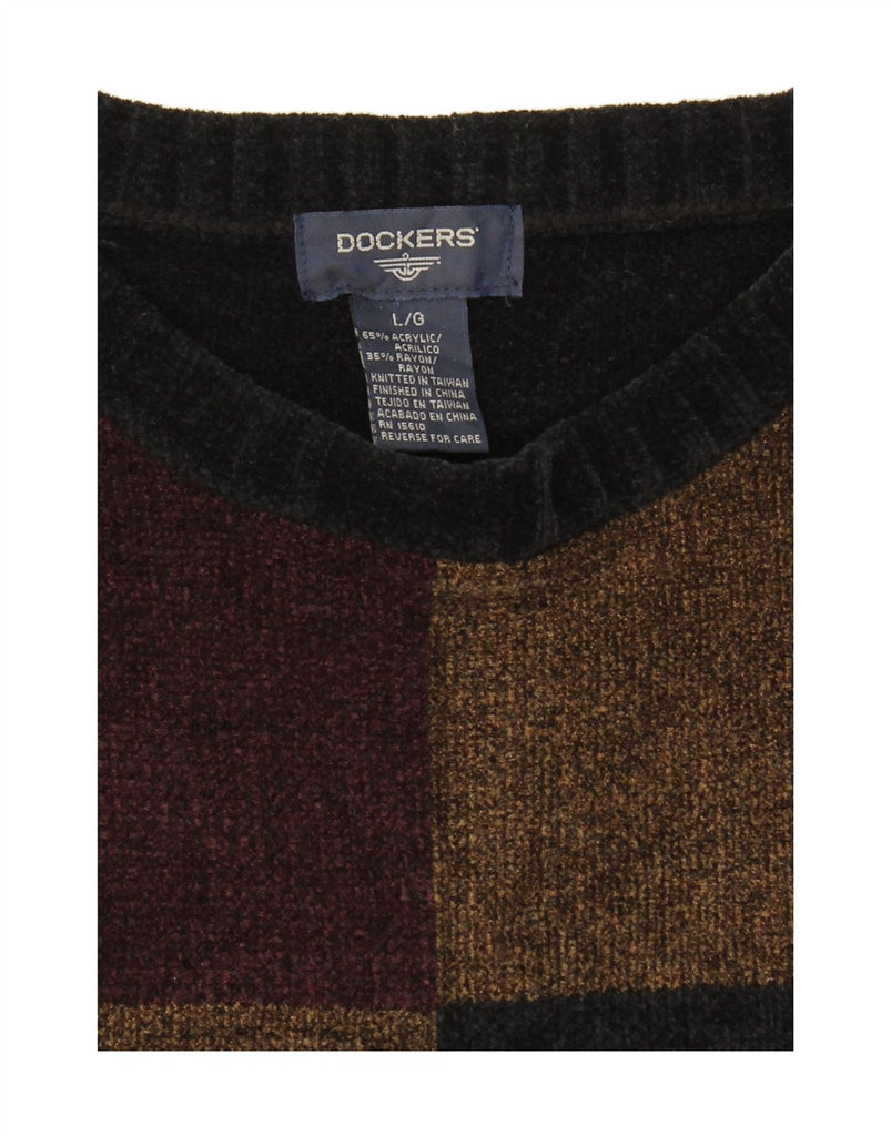 DOCKERS Mens Crew Neck Jumper Sweater Large Black Patchwork Acrylic Vintage Dockers and Second-Hand Dockers from Messina Hembry 