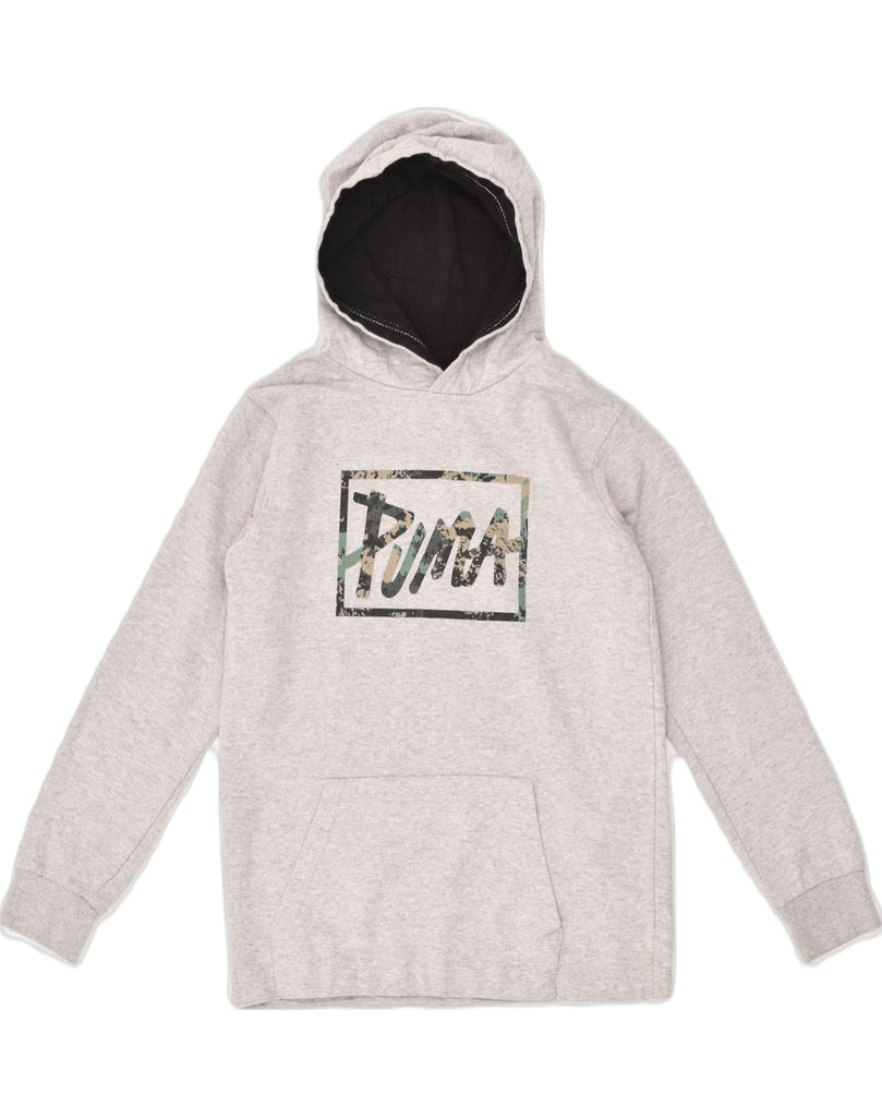 PUMA Womens Graphic Hoodie Jumper UK 12 Medium Grey Cotton | Vintage Puma | Thrift | Second-Hand Puma | Used Clothing | Messina Hembry 