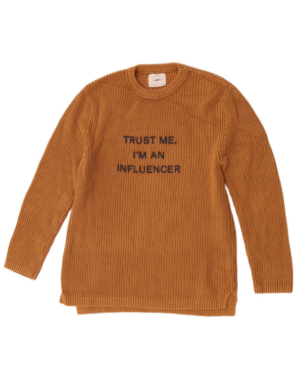 Zara Girls Graphic Crew Neck Jumper Sweater 13-14 Years Yellow Cotton
