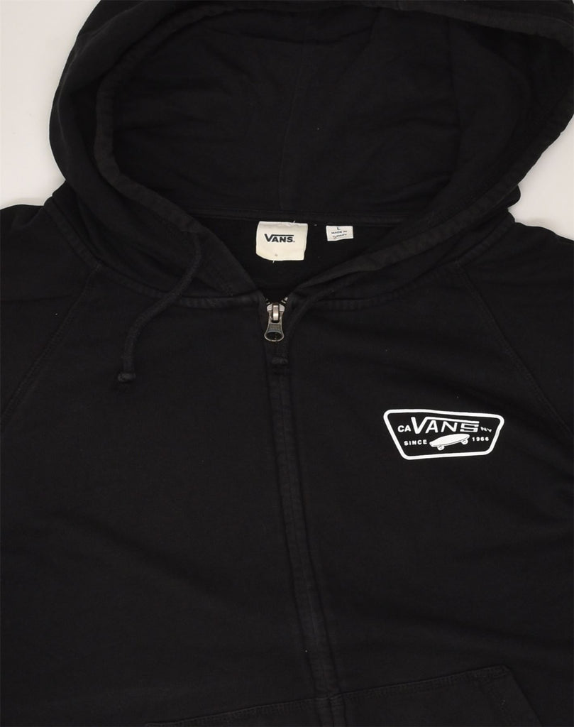 VANS Womens Zip Hoodie Sweater UK 16 Large Black Cotton | Vintage Vans | Thrift | Second-Hand Vans | Used Clothing | Messina Hembry 