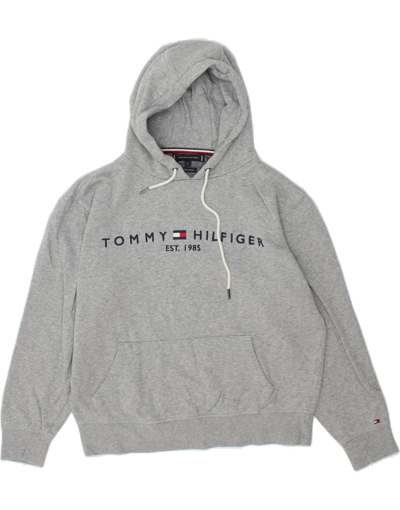 TOMMY HILFIGER Mens Graphic Hoodie Jumper Large Grey Cotton | Vintage Tommy Hilfiger | Thrift | Second-Hand Tommy Hilfiger | Used Clothing | Messina Hembry 