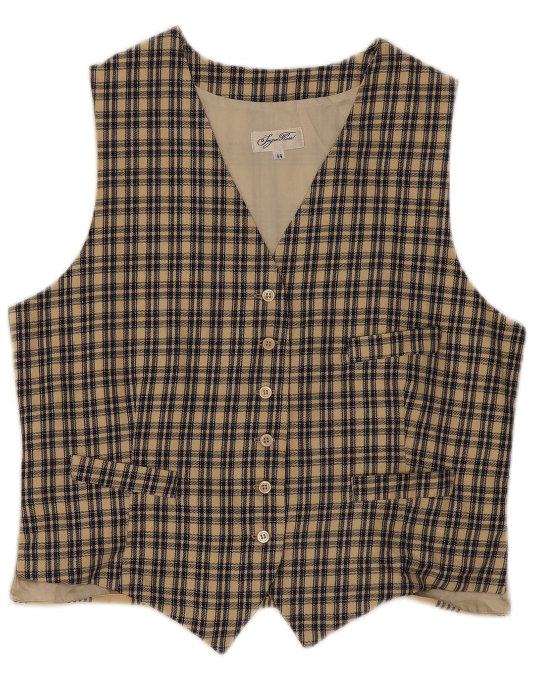 Ingro Rose Womens Waistcoat IT 44 Medium Beige Check Cotton