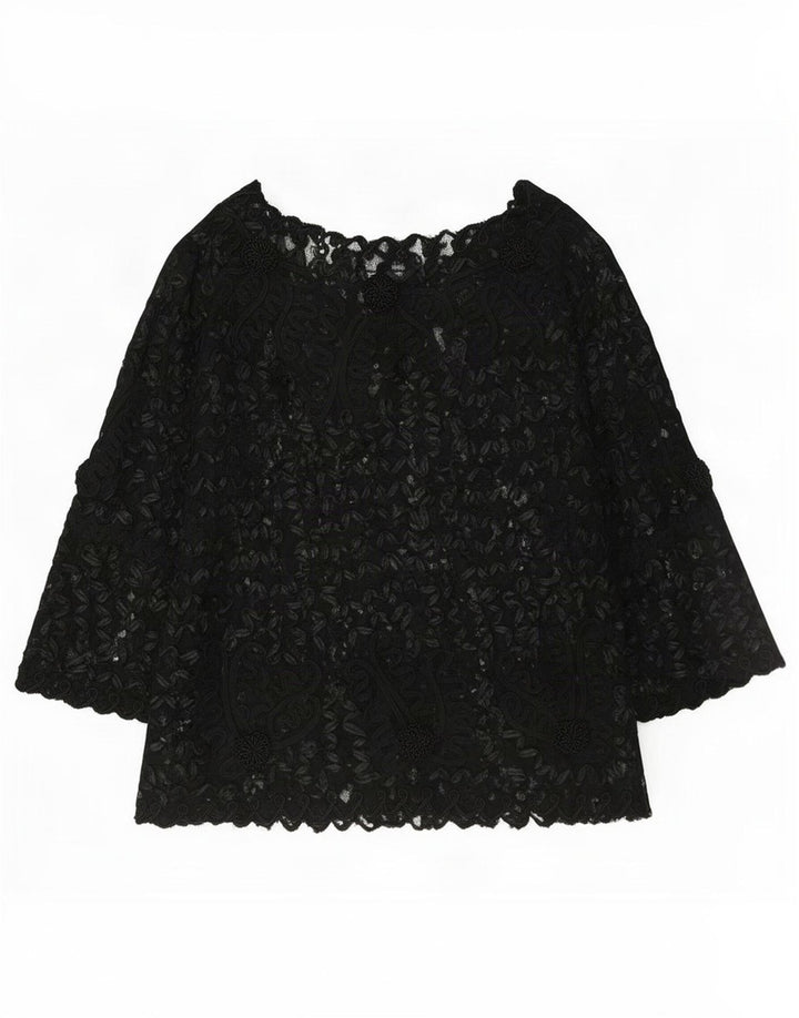 Sky Design Womens See Through Top 3/4 Sleeve US 4 Small Black Floral