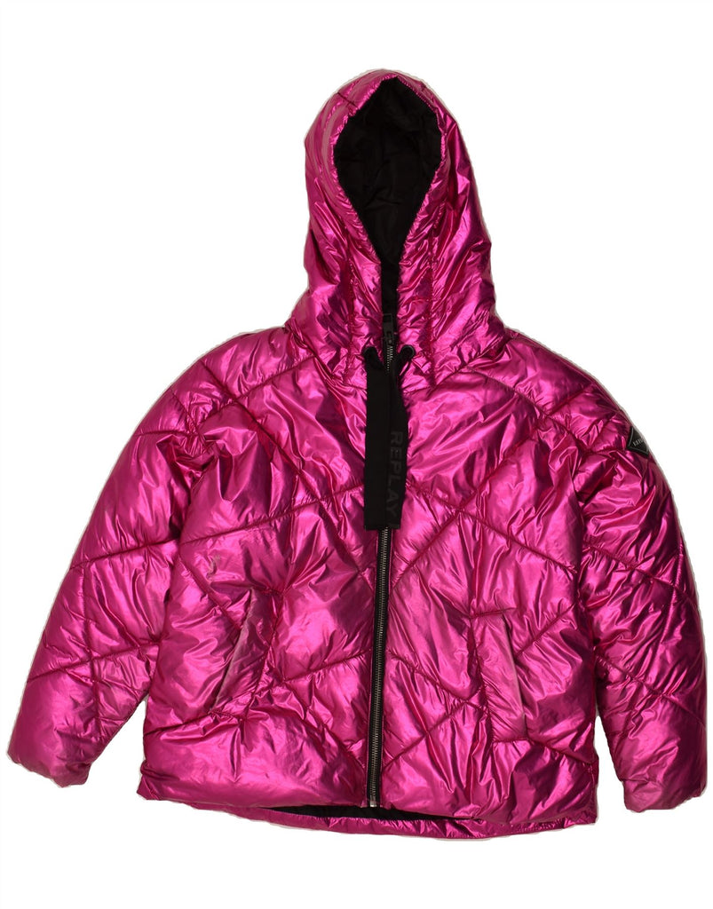 REPLAY Womens Hooded Padded Jacket UK 2 2XS Pink Polyamide | Vintage Replay | Thrift | Second-Hand Replay | Used Clothing | Messina Hembry 