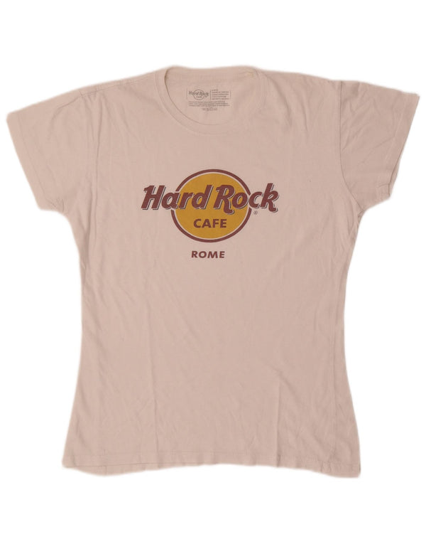 Hard Rock Cafe Womens Rome Graphic T-Shirt Top UK 14 Large Off White Cotton