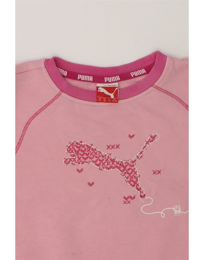 PUMA Girls Graphic Sweatshirt Jumper 2-3 Years Pink | Vintage Puma | Thrift | Second-Hand Puma | Used Clothing | Messina Hembry 