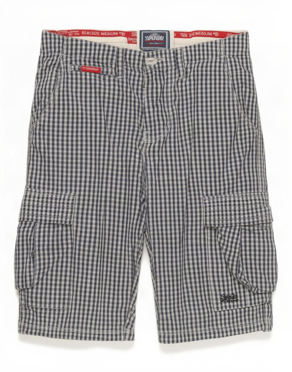 Superdry Mens Cargo Shorts Medium W32 Navy Blue Gingham Cotton