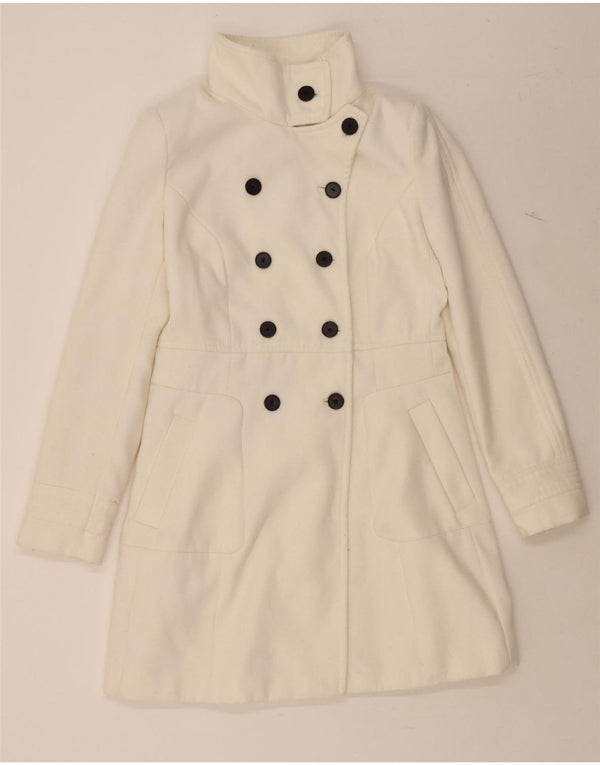 ZARA Womens Double Breasted Coat UK 14 Large White Polyester