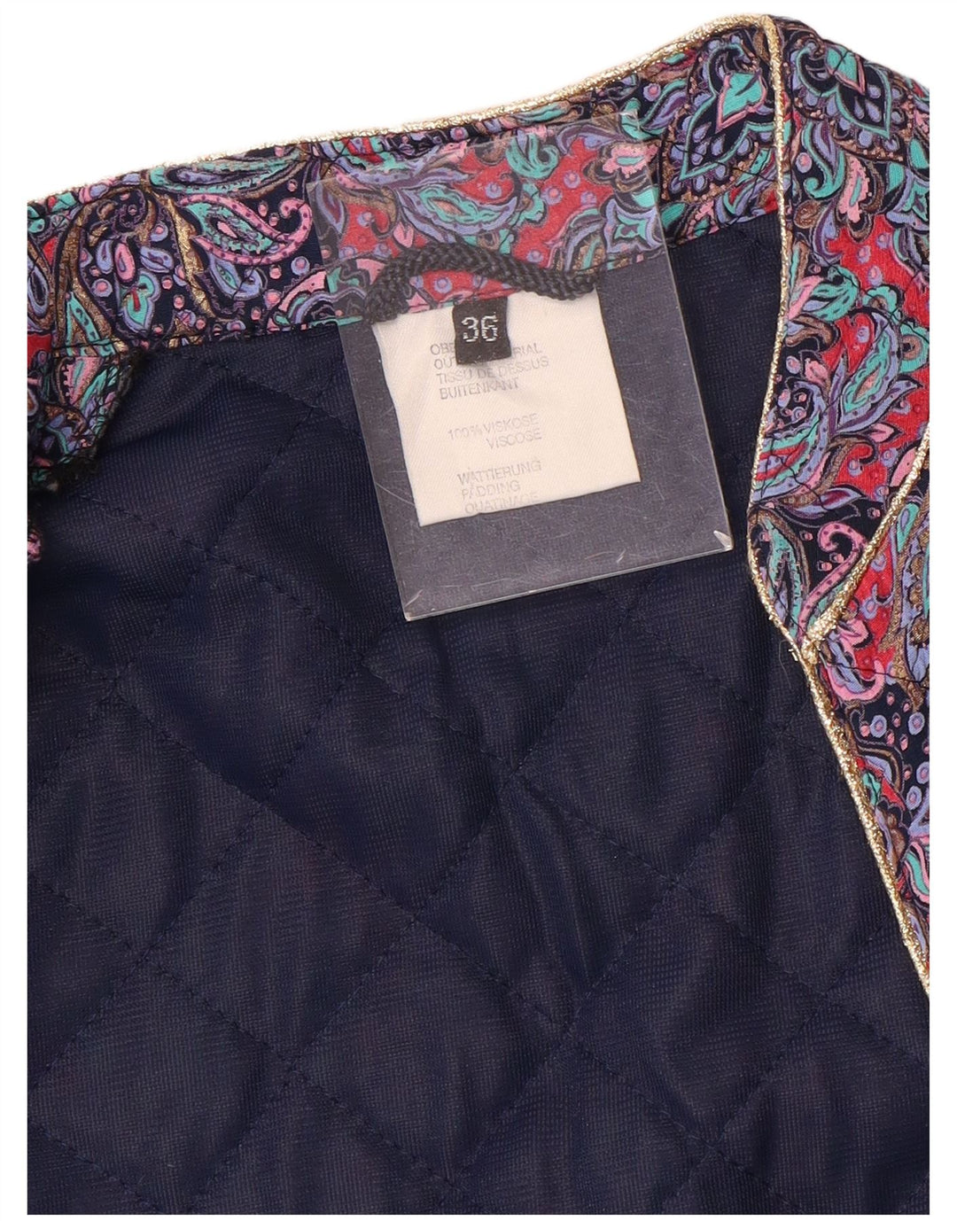 Vintage Womens Padded Jacket IT 36 Small Purple Paisley Viscose