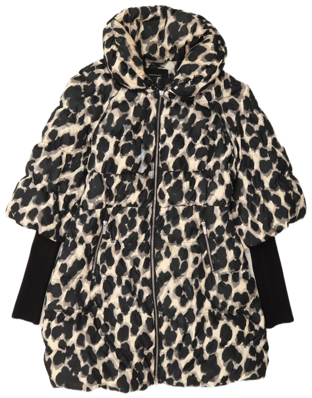 Karen Millen Womens Padded Coat UK 12 Medium Black Animal Print Polyester