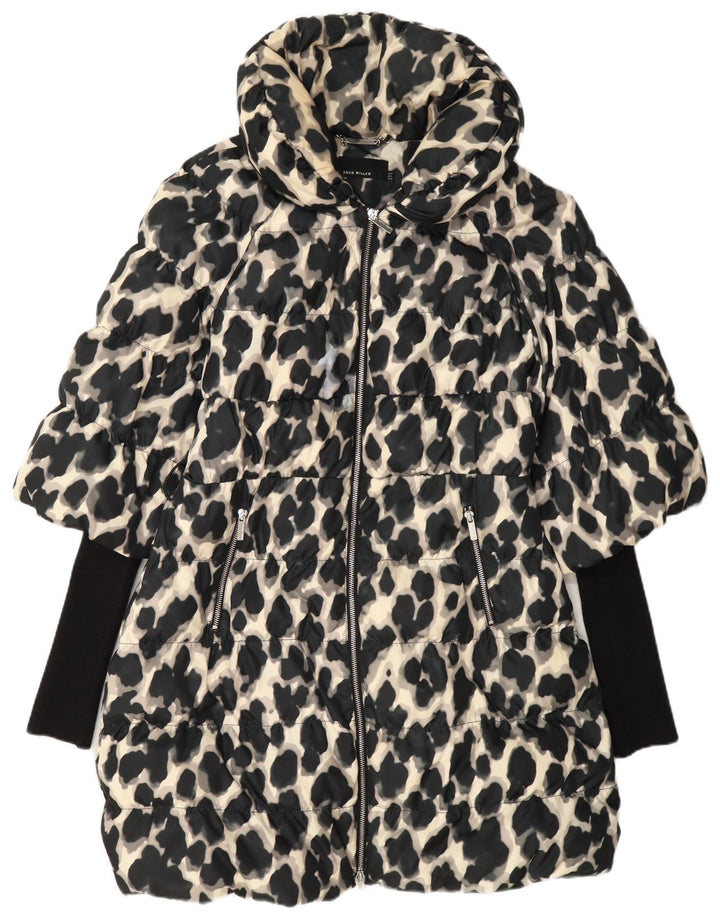 Karen Millen Womens Padded Coat UK 12 Medium Black Animal Print Polyester