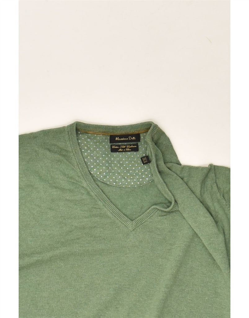 MASSIMO DUTTI Mens V-Neck Jumper Sweater XL Green Cotton | Vintage Massimo Dutti | Thrift | Second-Hand Massimo Dutti | Used Clothing | Messina Hembry 