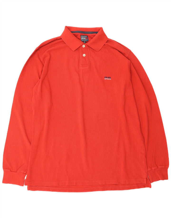 PETER HADLEY Mens Long Sleeve Polo Shirt 2XL Red Cotton