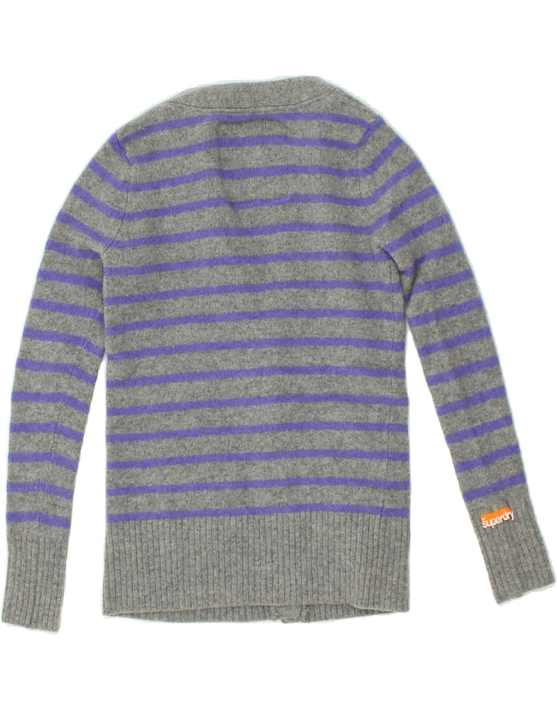 SUPERDRY Womens Cardigan Sweater UK 8 Small Grey Striped Lambswool | Vintage Superdry | Thrift | Second-Hand Superdry | Used Clothing | Messina Hembry 