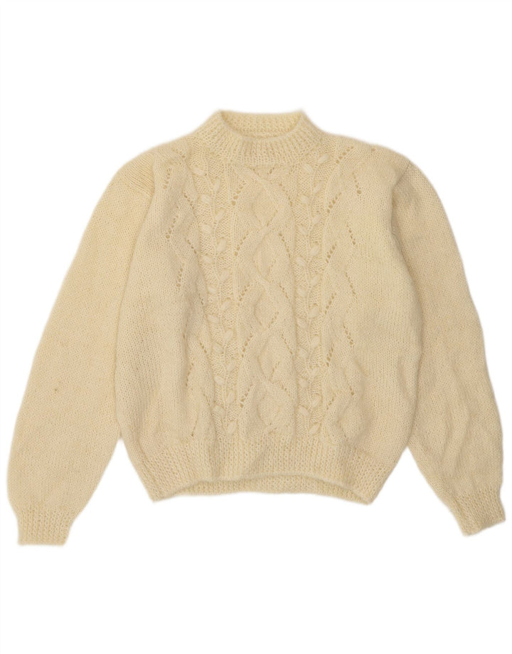 Vintage Womens Turtle Neck Jumper Sweater UK 14 Medium Off White Geometric