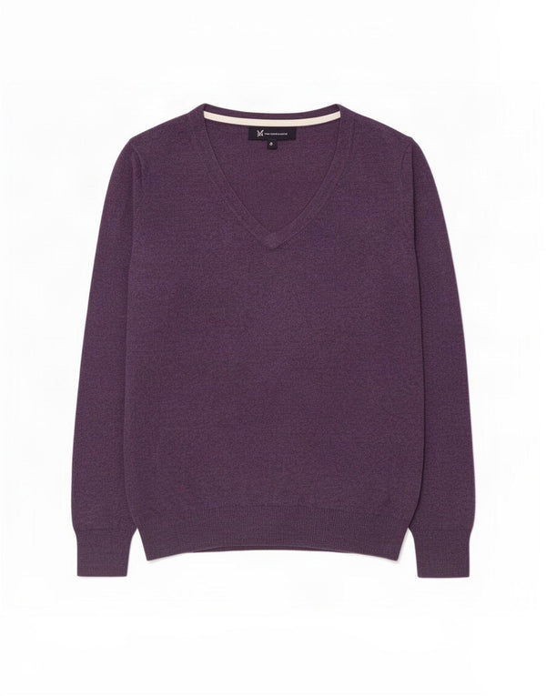 Crew Clothing Womens V-Neck Jumper Sweater UK 8 Small Purple Cotton