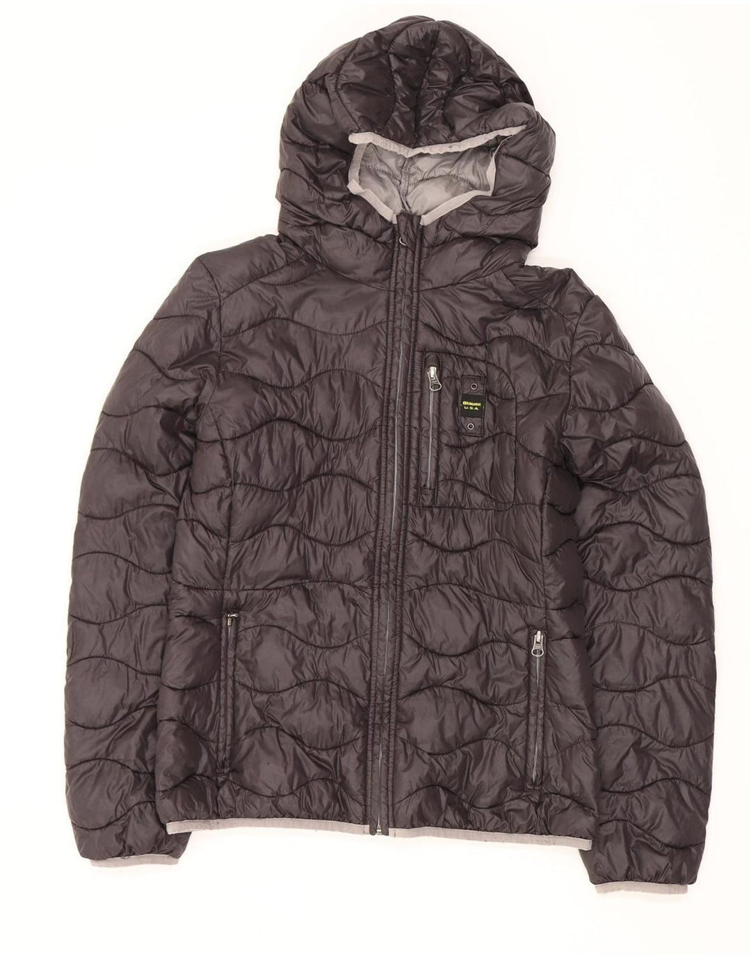 Blauer Womens Hooded Quilted Padded Jacket UK 14 Large Black Polyamide