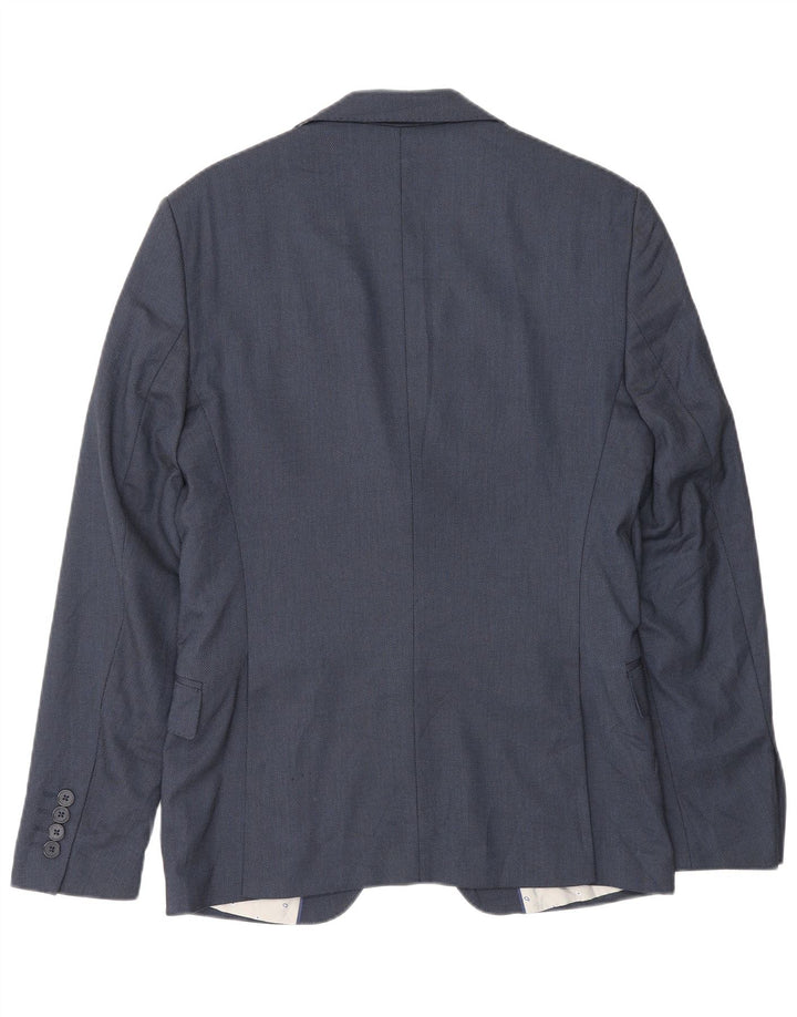 Zara Mens 2 Button Blazer Jacket EU 46 Small Navy Blue Viscose