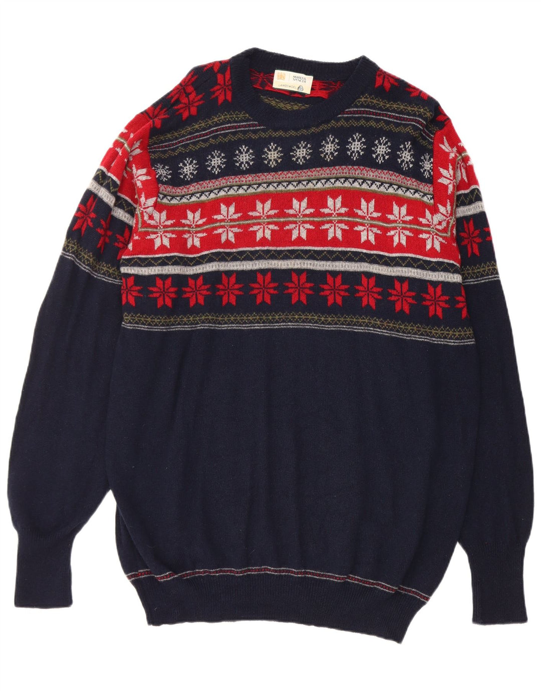 Marks & Spencer Mens Crew Neck Jumper Sweater Large Navy Blue Fair Isle