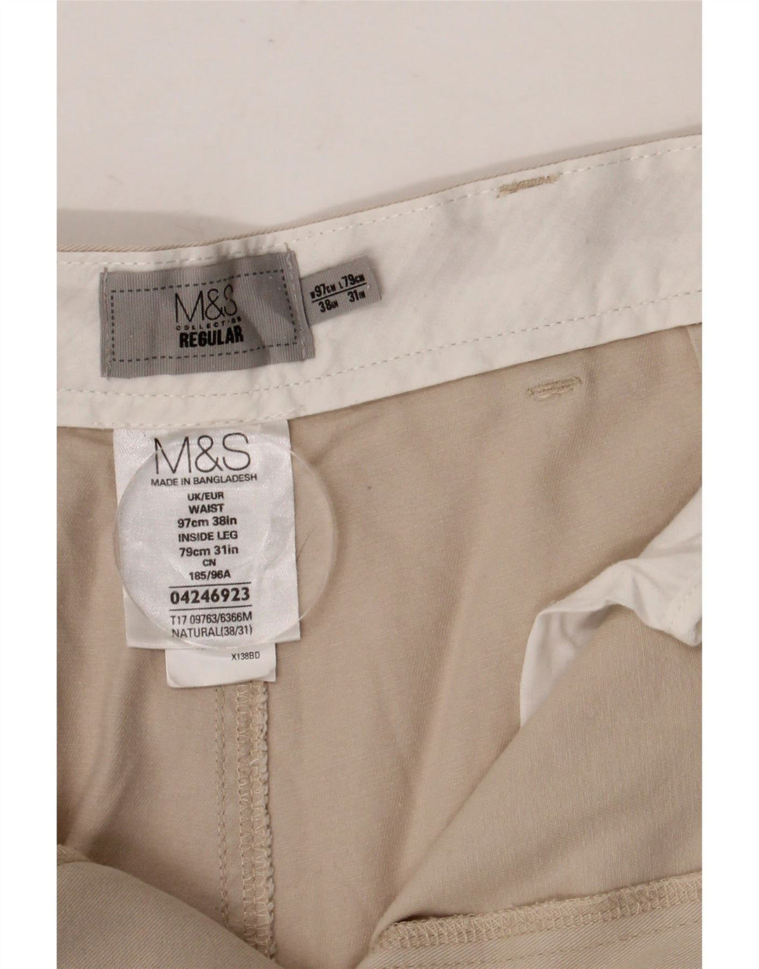Marks & Spencer Mens Pegged Regular Chino Trousers W38 L31 Beige Cotton