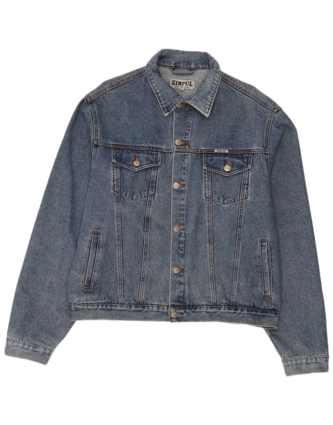 Sinful Mens Denim Jacket UK 44 2XL Blue Cotton