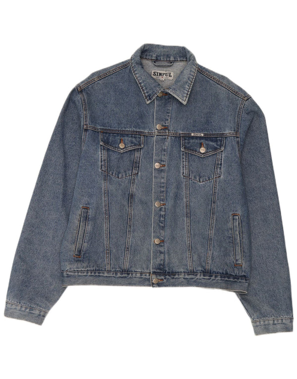 Sinful Mens Denim Jacket UK 44 2XL Blue Cotton