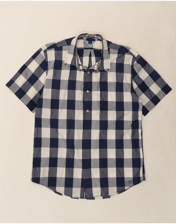 TOMMY HILFIGER Mens trim fit Short Sleeve Pullover Shirt Large Blue Check Vintage Tommy Hilfiger and Second-Hand Tommy Hilfiger from Messina Hembry 