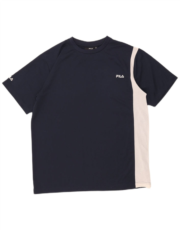 Fila Mens T-Shirt Top Large Navy Blue Colourblock Polyester