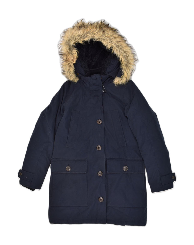 J. CREW Womens Hooded Parka Jacket UK 14 Medium Navy Blue Polyester | Vintage J. Crew | Thrift | Second-Hand J. Crew | Used Clothing | Messina Hembry 