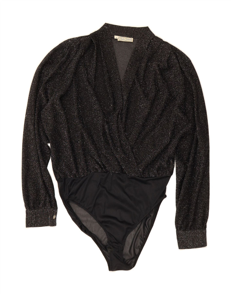 GIULIA GALANTI Womens Oversized Bodysuit UK 14 Medium Black Flecked Vintage Giulia Galanti and Second-Hand Giulia Galanti from Messina Hembry 