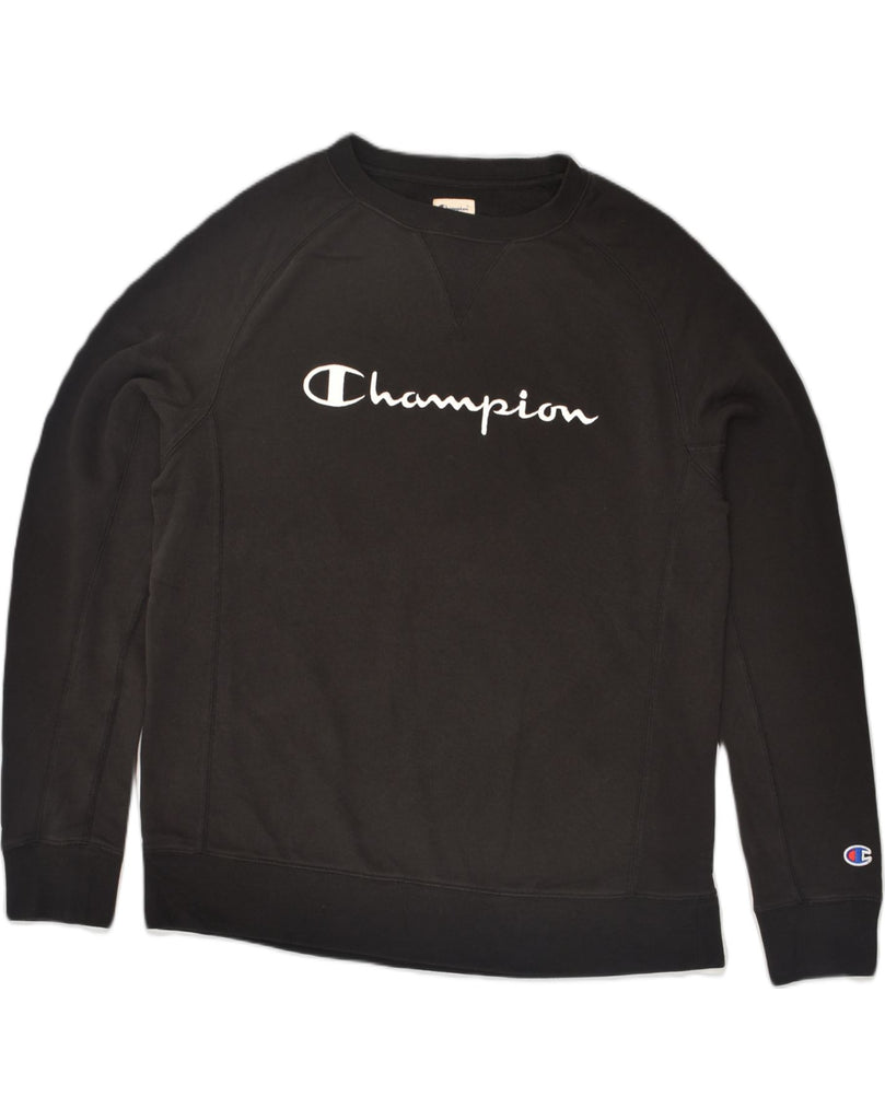 CHAMPION Mens Graphic Sweatshirt Jumper Medium Black Cotton | Vintage Champion | Thrift | Second-Hand Champion | Used Clothing | Messina Hembry 