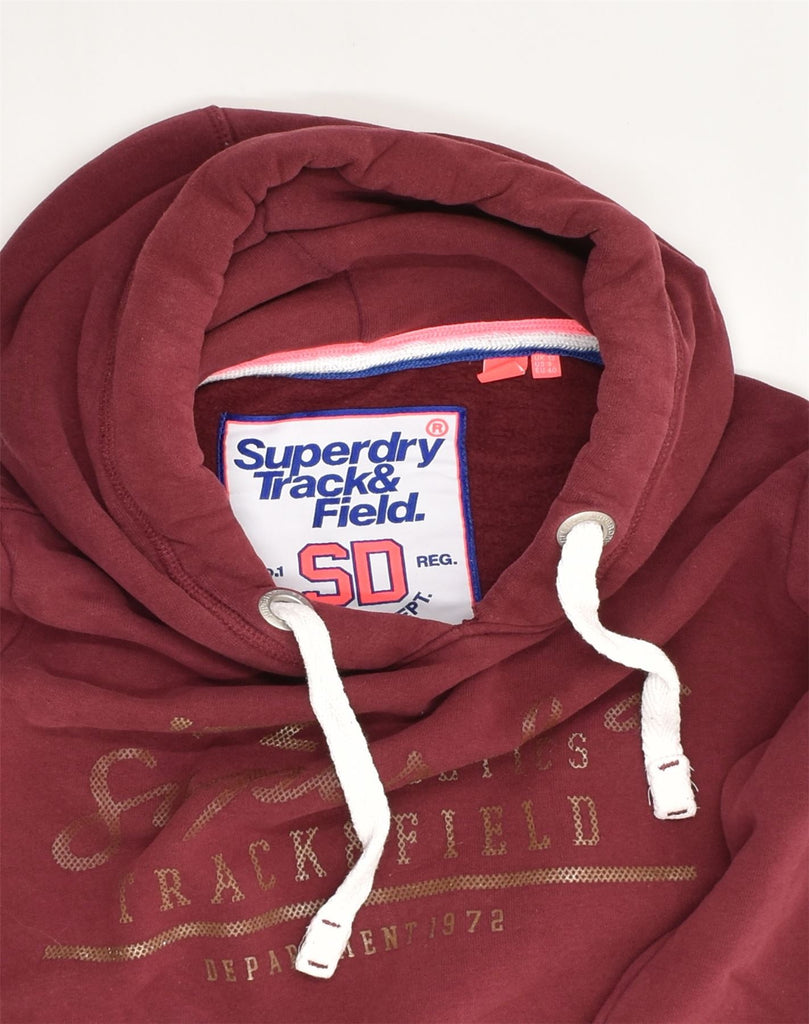 SUPERDRY Womens Graphic Hoodie Jumper UK 12 Medium  Maroon Cotton | Vintage Superdry | Thrift | Second-Hand Superdry | Used Clothing | Messina Hembry 