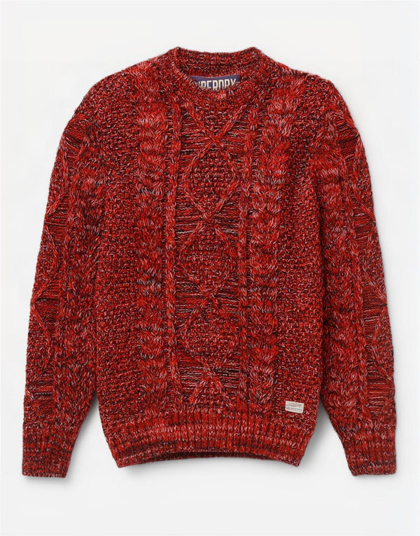 Superdry Mens Boat Neck Jumper Sweater Medium Red Flecked Acrylic