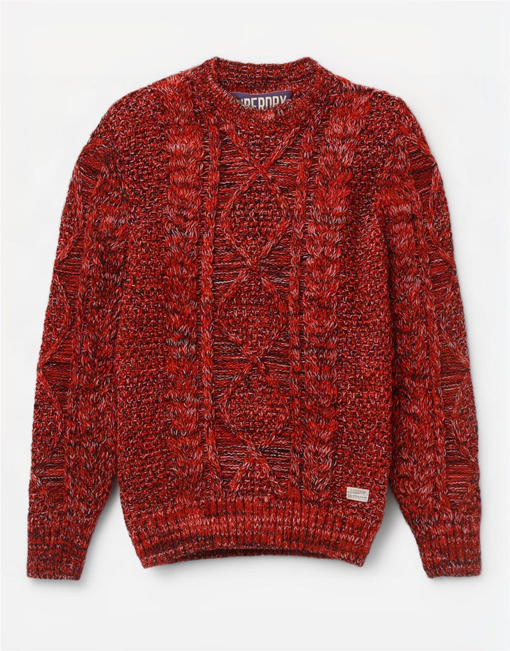 Superdry Mens Boat Neck Jumper Sweater Medium Red Flecked Acrylic