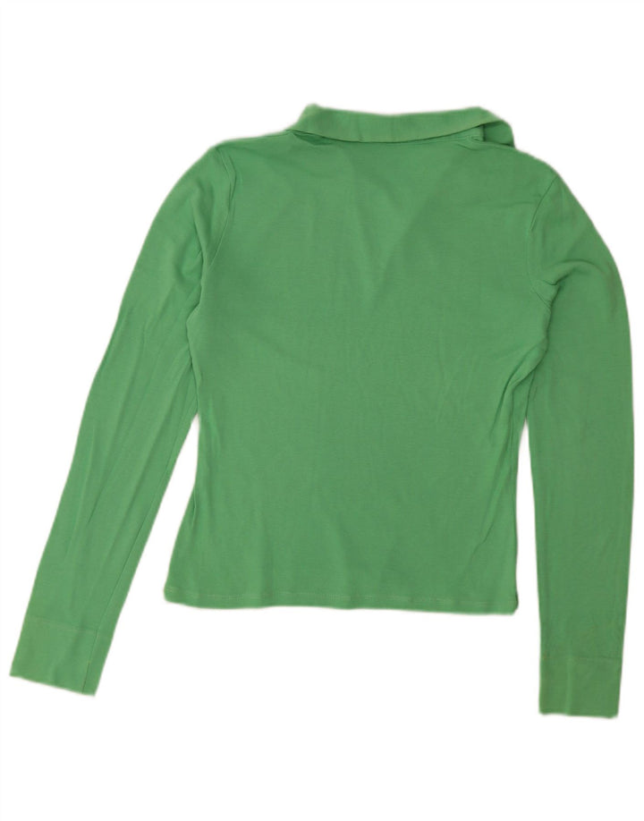 Benetton Womens Long Sleeve Polo Shirt UK 10 Small Green