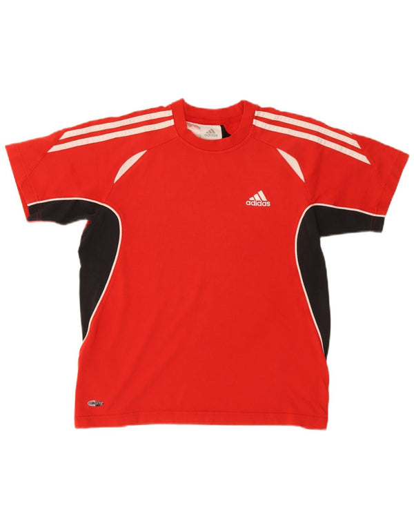 Adidas Boys Climalite T-Shirt Top 13-14 Years Red Colourblock Cotton