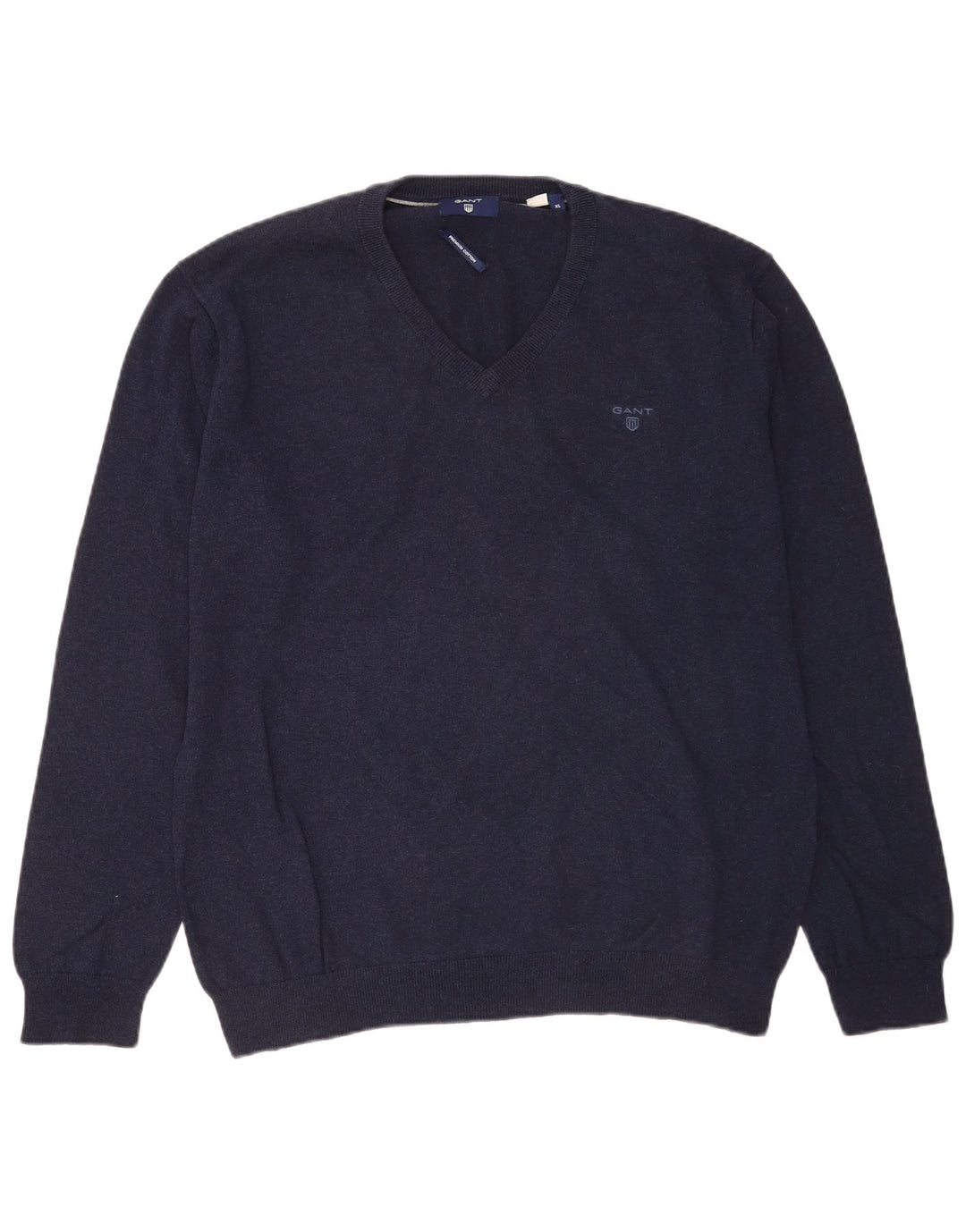 Gant Mens V-Neck Jumper Sweater XL Navy Blue Cotton