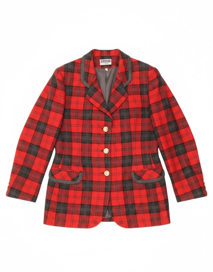 Bagarry Womens 3 Button Blazer Jacket IT 44 Medium Red Check Wool