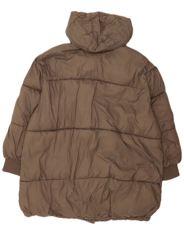 Zara Womens Hooded Oversized Padded Jacket UK 18 XL Brown Nylon