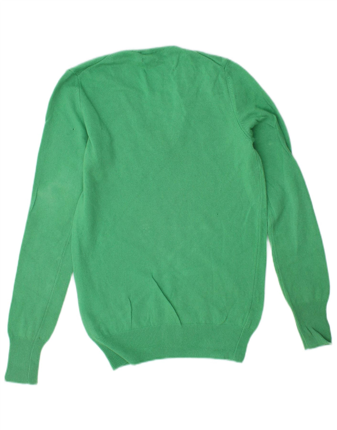BENETTON Womens V-Neck Jumper Sweater UK 6 XS Green Virgin Wool